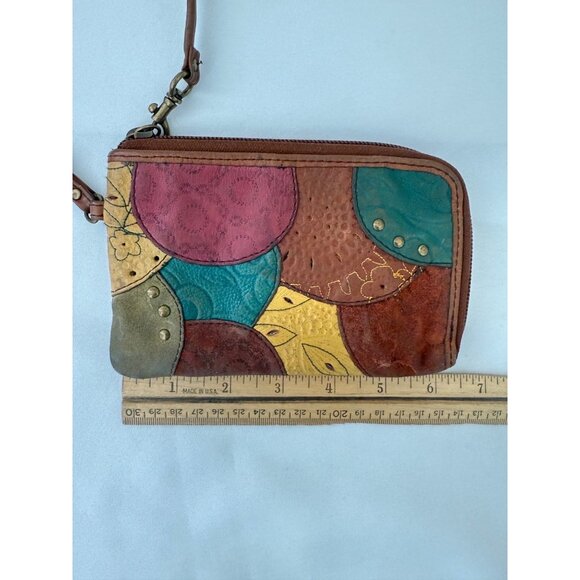 Fossil Genuine Leather Multicolor Patchwork Wristlet Purse Wallet w/ Zip Closure - Picture 10 of 11